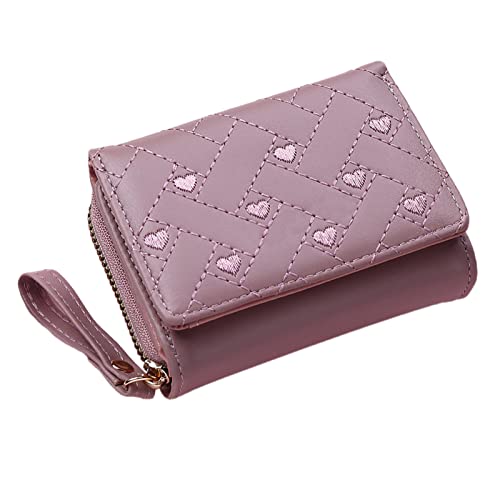 delr -Geldbörsen für Damen | Besticktes Herzmuster Kreditkartenetuis für Damen,Trifold Card Coin Holder Kleine Geldbörsen Buckle Zipper Clutch von delr