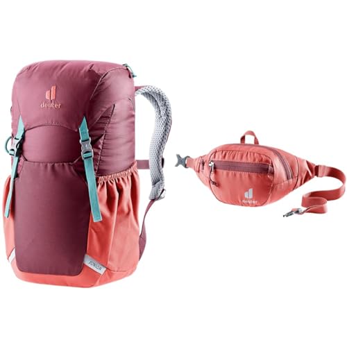 deuter Junior Kinderrucksack (18 L), Maron-currant & Junior Belt Kinder Hüfttasche, 1 L von deuter