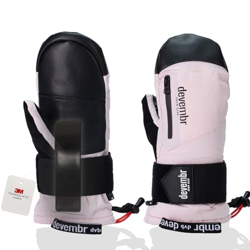 devembr Ski-Fäustlinge mit Handgelenkschützern, Warme Snowboard-Fäustlinge, Wasserdicht, Rosa, S devembr Ski-Fäustlinge mit Handgelenkschützern, Warme Snowboard-Fäustlinge, Wasserdicht, Rosa, S von devembr
