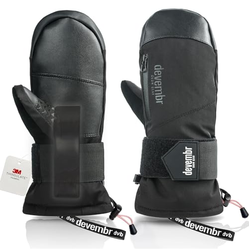 devembr Ski-Fäustlinge mit Handgelenkschützern, Warme Snowboard-Fäustlinge, Wasserdicht, Schwarz, M devembr Ski-Fäustlinge mit Handgelenkschützern, Warme Snowboard-Fäustlinge, Wasserdicht, Schwarz, M von devembr
