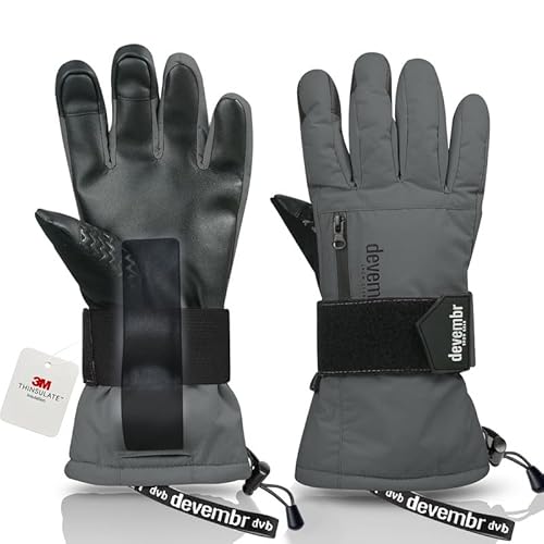devembr Skihandschuhe mit Handgelenkschützern, Warme Snowboardhandschuhe für Herren und Damen, Grau, XS devembr Skihandschuhe mit Handgelenkschützern, Warme Snowboardhandschuhe für Herren und Damen, Grau, XS von devembr