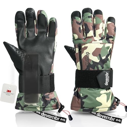 devembr Skihandschuhe mit Handgelenkschützern, Warme Snowboardhandschuhe für Herren und Damen, Camouflage, L von devembr