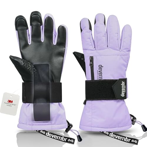 devembr Skihandschuhe mit Handgelenkschützern, Warme Snowboardhandschuhe für Herren und Damen, Lila, XS von devembr