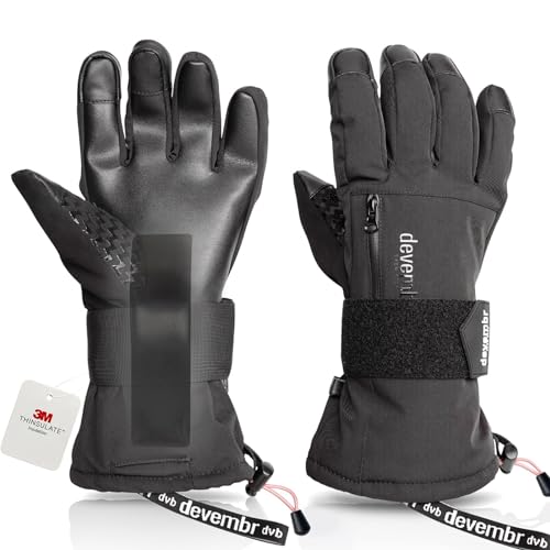 devembr Skihandschuhe mit Handgelenkschützern, Warme Snowboardhandschuhe für Herren und Damen, Schwarz, S devembr Skihandschuhe mit Handgelenkschützern, Warme Snowboardhandschuhe für Herren und Damen, Schwarz, S von devembr