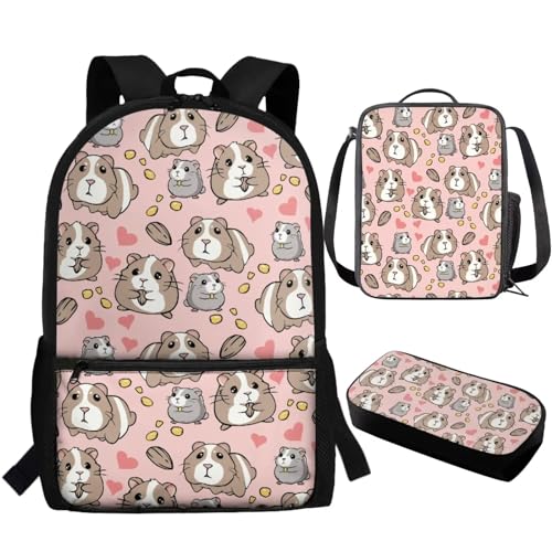 dfjjdhee Kawaii Otter Rucksack für Mädchen, 4., 5., 2. Klasse, Schulranzen-Set, Grundschultasche, Lunchbox, Federmäppchen, Kindergarten, Vorschule, Büchertasche, 3-in-1, Schulbedarf, Süßes von dfjjdhee