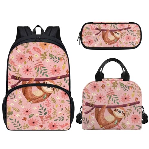 dfjjdhee Pferde Sonnenblume Rucksäcke Große Kapazität Büchertasche Schultaschen 3-teiliges Set Schultasche Casual Daily Daypack Set Isolierte Thermo-Lunch-Taschen Federmäppchen Stifteetui Set 3 Stück, von dfjjdhee