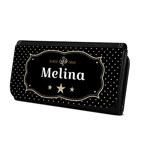 Geldbörse mit Namen Melina - Design Retro Wappen - Brieftasche, Geldbeutel, Portemonnaie, personalisiert für Damen und Herren von digital print