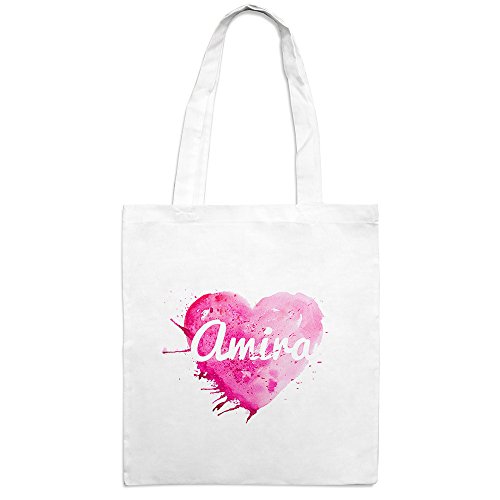 Jutebeutel mit Namen Amira - Motiv Painted Heart - Farbe weiß – Stoffbeutel, Jutesack, Hipster, Beutel von digital print