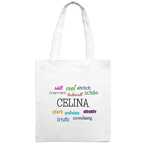 Jutebeutel mit Namen Celina - Motiv Positive Eigenschaften - Farbe weiß – Stoffbeutel, Jutesack, Hipster, Beutel Jutebeutel mit Namen Celina - Motiv Positive Eigenschaften - Farbe weiß – Stoffbeutel, Jutesack, Hipster, Beutel von digital print
