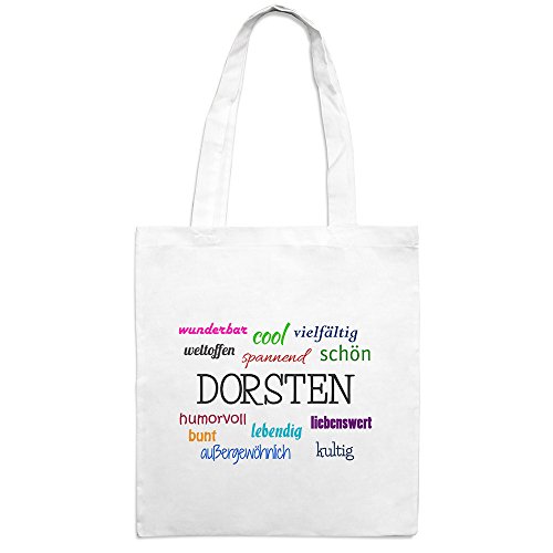 Jutebeutel mit Stadtnamen Dorsten - Motiv Positive Eigenschaften - Farbe weiß – Stoffbeutel, Jutesack, Hipster, Beutel von digital print