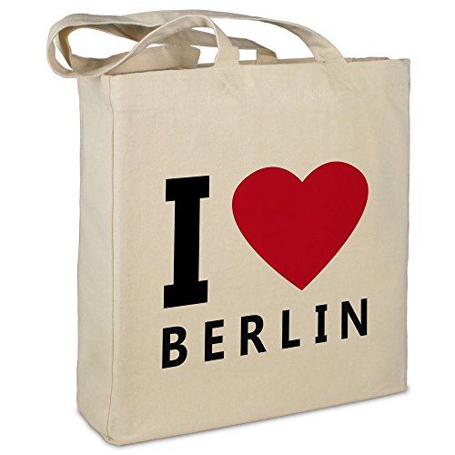 Stofftasche mit Stadt/Ort Berlin - Motiv I Love - Farbe beige - Stoffbeutel, Jutebeutel, Einkaufstasche, Beutel von digital print