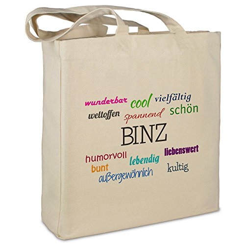 Stofftasche mit Stadt/Ort "Binz" - Motiv Positive Eigenschaften - Farbe beige - Stoffbeutel, Jutebeutel, Einkaufstasche, Beutel von digital print