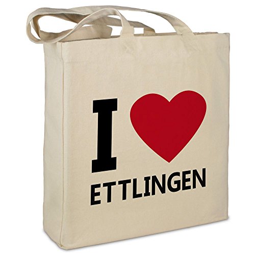 Stofftasche mit Stadt/Ort Ettlingen - Motiv I Love - Farbe beige - Stoffbeutel, Jutebeutel, Einkaufstasche, Beutel von digital print