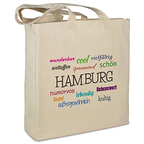 Stofftasche mit Stadt/Ort Hamburg - Motiv Positive Eigenschaften - Farbe beige - Stoffbeutel, Jutebeutel, Einkaufstasche, Beutel Stofftasche mit Stadt/Ort Hamburg - Motiv Positive Eigenschaften - Farbe beige - Stoffbeutel, Jutebeutel, Einkaufstasche, Beutel von digital print