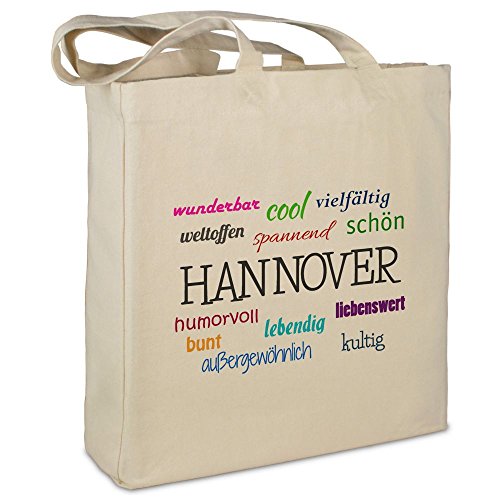 Stofftasche mit Stadt/Ort Hannover - Motiv Positive Eigenschaften - Farbe beige - Stoffbeutel, Jutebeutel, Einkaufstasche, Beutel von digital print