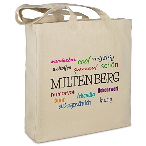 Stofftasche mit Stadt/Ort Miltenberg - Motiv Positive Eigenschaften - Farbe beige - Stoffbeutel, Jutebeutel, Einkaufstasche, Beutel von digital print