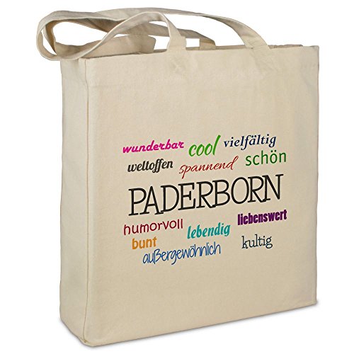Stofftasche mit Stadt/Ort Paderborn - Motiv Positive Eigenschaften - Farbe beige - Stoffbeutel, Jutebeutel, Einkaufstasche, Beutel Stofftasche mit Stadt/Ort Paderborn - Motiv Positive Eigenschaften - Farbe beige - Stoffbeutel, Jutebeutel, Einkaufstasche, Beutel von digital print