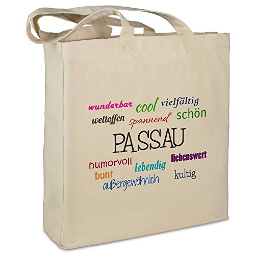 Stofftasche mit Stadt/Ort Passau - Motiv Positive Eigenschaften - Farbe beige - Stoffbeutel, Jutebeutel, Einkaufstasche, Beutel Stofftasche mit Stadt/Ort Passau - Motiv Positive Eigenschaften - Farbe beige - Stoffbeutel, Jutebeutel, Einkaufstasche, Beutel von digital print