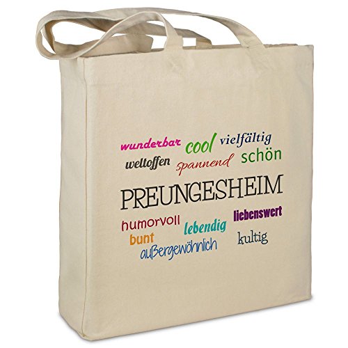 Stofftasche mit Stadt/Ort Preungesheim - Motiv Positive Eigenschaften - Farbe beige - Stoffbeutel, Jutebeutel, Einkaufstasche, Beutel Stofftasche mit Stadt/Ort Preungesheim - Motiv Positive Eigenschaften - Farbe beige - Stoffbeutel, Jutebeutel, Einkaufstasche, Beutel von digital print
