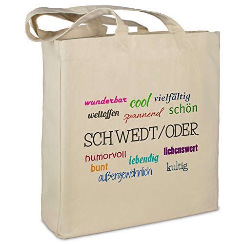 Stofftasche mit Stadt/Ort Schwedt/Oder - Motiv Positive Eigenschaften - Farbe beige - Stoffbeutel, Jutebeutel, Einkaufstasche, Beutel Stofftasche mit Stadt/Ort Schwedt/Oder - Motiv Positive Eigenschaften - Farbe beige - Stoffbeutel, Jutebeutel, Einkaufstasche, Beutel von digital print