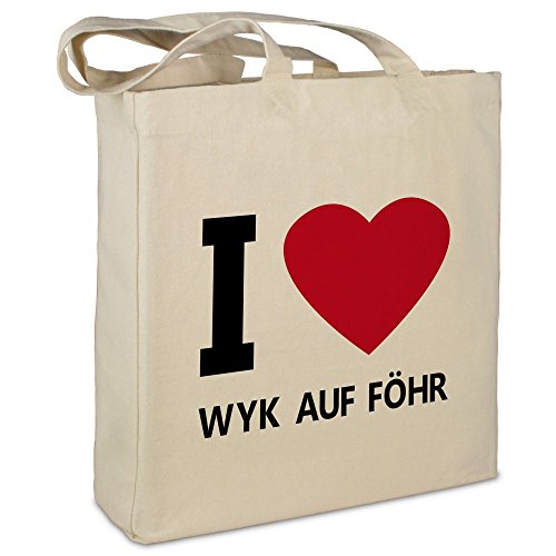 Stofftasche mit Stadt/Ort Wyk auf Föhr - Motiv I Love - Farbe beige - Stoffbeutel, Jutebeutel, Einkaufstasche, Beutel Stofftasche mit Stadt/Ort Wyk auf Föhr - Motiv I Love - Farbe beige - Stoffbeutel, Jutebeutel, Einkaufstasche, Beutel von digital print