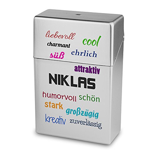 Zigarettenbox mit Namen Niklas - Personalisierte Hülle mit Design Positive Eigenschaften - Zigarettenetui, Zigarettenschachtel, Kunststoffbox von digital print