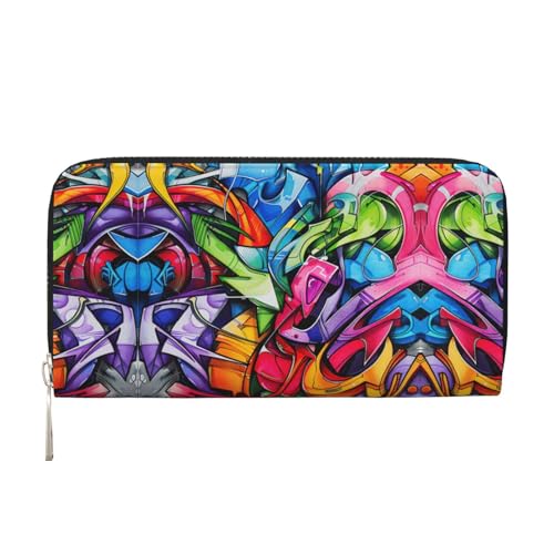 dkkuvt Modische Geldbörse aus Leder mit Graffiti-Zeichnung, für Damen, lässig, Clutch, Reisebrieftasche, Schwarz, Einheitsgröße, Kunst von dkkuvt