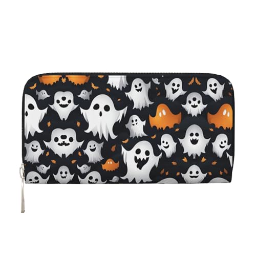 dkkuvt Niedliche weiße Geister-Halloween-Muster-Druck, modische funktionelle Ledergeldbörse für Damen, lässige Clutch, Geldbörse, Reisebrieftasche, Schwarz, Einheitsgröße, Kunst von dkkuvt