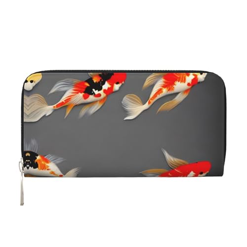 dkkuvt Traditionelle Koi-Karpfen mit Punktemuster, modische funktionelle Ledergeldbörse für Damen, lässig, Clutch, Geldbörse, Reisebrieftasche, Schwarz, Einheitsgröße, Kunst von dkkuvt