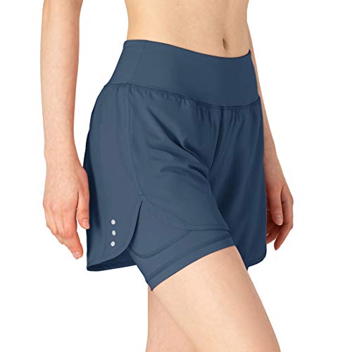 donhobo 2-in-1-Laufhose für Damen Schnell trocknend Atmungsaktiv Aktiv-Training Jogging Shorts Yoga Fitness Kurze Hose (Grau blau, 2XL) von donhobo