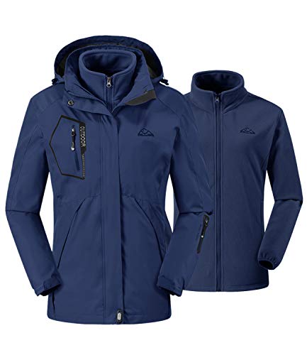 donhobo Damen 3-in-1 Skijacke mit Fleecejacke wasserdichte Regenjacke Outdoorjacke mit Kapuze Abnehmbare Funktionsjacke Warm Winterjacke Doppeljacke Blau L von donhobo