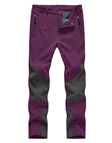 donhobo Damen Gefüttert Winterhose Softshellhose Wanderhose Warm Funktionshose Wasserabweisende Atmungsaktive Strapazierfähige Outdoorhose (Lila, XS) von donhobo