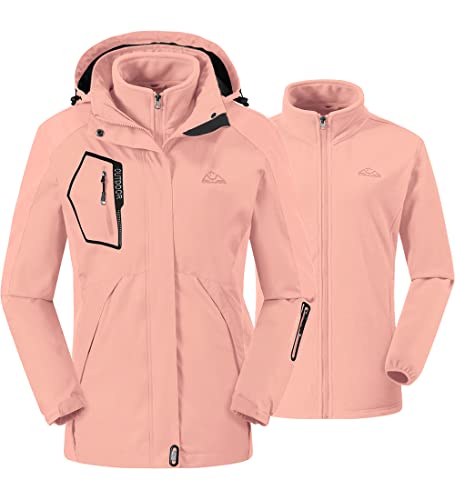 donhobo Damen Jacken 3-in-1 Fleece Gefüttert Winterjacke Winddicht Warm Verdickte Softshelljacke Wasserdicht Outdoor Wanderjacke Funktionsjacke Pink L von donhobo