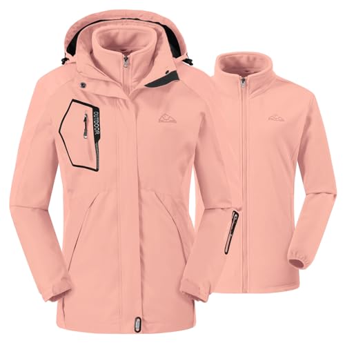 donhobo Damen Jacken 3-in-1 Fleece Gefüttert Winterjacke Winddicht Warm Verdickte Softshelljacke Wasserdicht Outdoor Wanderjacke Funktionsjacke Pink M von donhobo