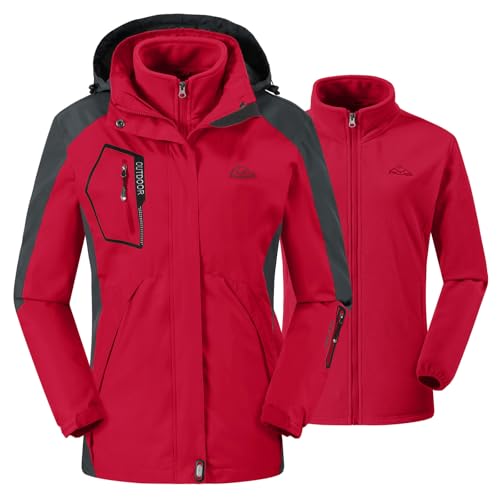 donhobo Damen Outdoor 3-in-1 Skijacke, Zweiteilige Winterjacke mit Fleecejacke, Winddicht Wasserdicht Freizeitjacke Warm Mantel Jacke mit Kapuze Rot L donhobo Damen Outdoor 3-in-1 Skijacke, Zweiteilige Winterjacke mit Fleecejacke, Winddicht Wasserdicht Freizeitjacke Warm Mantel Jacke mit Kapuze Rot L von donhobo