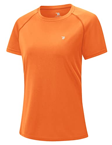donhobo Damen Sport Fitness T-Shirt Kurzarm O-Ausschnitt Laufshirt Sommer Atmungsaktiv Schnelltrocknend Casual Sportshirt Running Traniningsshirts (Orange, XL) von donhobo