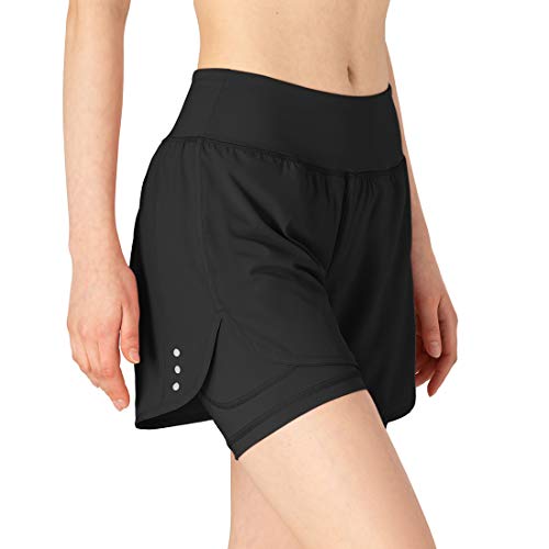 donhobo Damen Sport Shorts Sommer 2 in 1 Kurze Hosen Schnelltrocknende Laufshorts Fitness Joggen und Training Sporthose (Schwarz, M) von donhobo