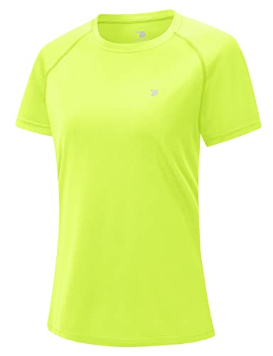 donhobo Damen Sportshirt Kurzärmeliges T-Shirt mit Rundhalsausschnitt Athletisch Lässig Laufen Yoga Fitness T-Shirts Workout Tops (Fluoreszierendes Grün, M) von donhobo