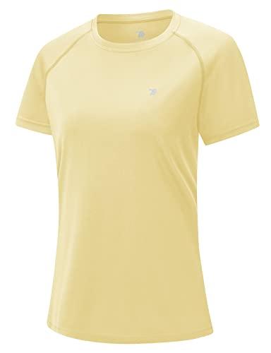 donhobo Damen T-Shirt Kurzarm Sommer Leicht Atmungsaktiv Schnell trocknend Sportshirts Rundhals Laufshirt Gym Fitness Yoga Tops (Hellgelb, XL) von donhobo