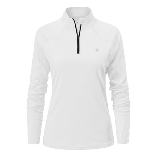 donhobo Damen T-Shirt Langarmshirts Pullover Outdoor Trainings Sportshirt Yoga Sweatshirts mit 1/4 Reißverschluss (Weiß, XS) von donhobo
