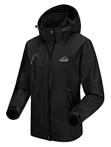 donhobo Damen Übergangsjacke Regenjacke Atmungsaktiv Wasserdicht Winddichte Funktionsjacke Outdoor Softshell Mantel Freizeitjacke mit Kapuze (02 Schwarz, XL) von donhobo