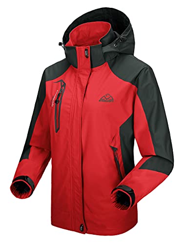 donhobo Damen Wanderjacke Outdoor Jacke Leichte Übergangsjacke Winddichte Jacke Wasserdicht Regenjacke Atmungsaktiv Funktionsjacke mit Abnehmbarer Kapuze (Rot, XL) von donhobo