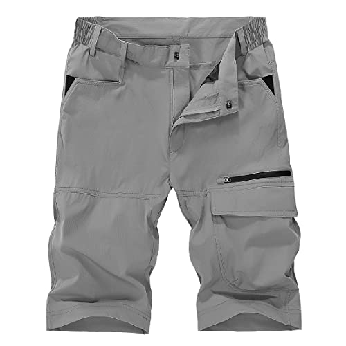 donhobo Herren Cargo Shorts Outdoor Kurz Leichte Wanderhose Sommer Atmungsaktiv Schnelltrocknend Kurze Hose Trekkinghose (Hellgrau, 32) von donhobo