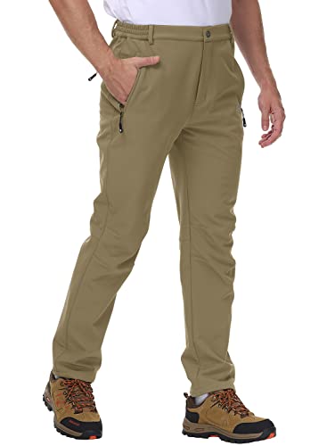 donhobo Herren Gefüttert Winterhose Warm Verdickte Atmungsaktiv Outdoorhose Softshellhose Wasserdicht Winddicht Wanderhose Jogging Berghose (Khaki, 34) von donhobo