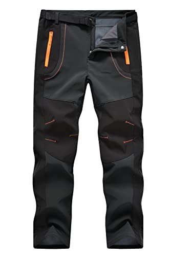 donhobo Herren Gefüttert Winterhose Wasserdicht Winddicht Warm Verdickte Softshellhose Outdoorhose Funktionshose Trekkinghose Wanderhose (Dunkelgrau, S) von donhobo