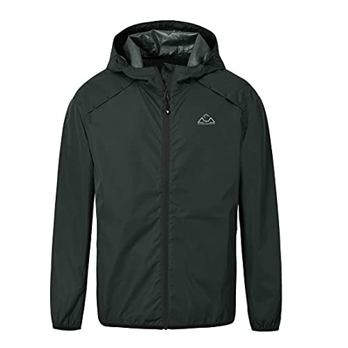 donhobo Herren Outdoor Regenjacke Einpackbar Wasserdicht Wetterschutz Jacke mit Kapuze Regenmantel (Schwarz, M) von donhobo