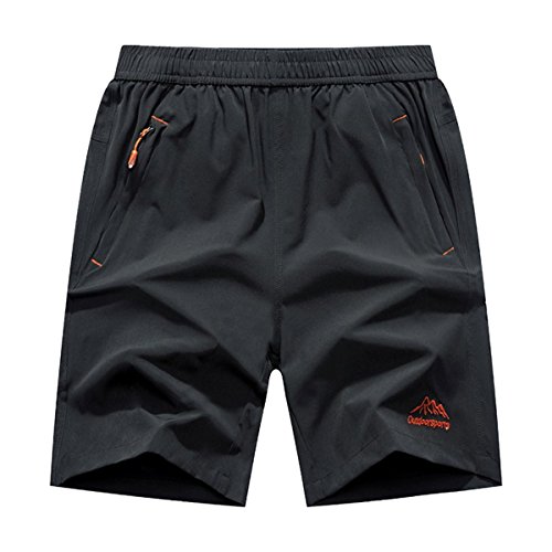 donhobo Herren Outdoor Sports Shorts Schnell Trocknend Gym Laufshorts Kurze Hose Trainingsshorts Reißverschlusstaschen (Dunkelgrau,XL) von donhobo