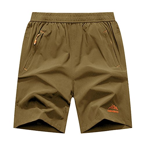 donhobo Herren Shorts Outdoor Sports Quick Dry Gym Laufshorts Jogging Hose Kurze Sporthose mit Reißverschlusstaschen (Khaki,L) von donhobo