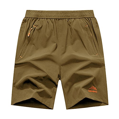 donhobo Herren Shorts Outdoor Sports Quick Dry Gym Laufshorts Jogging Hose Kurze Sporthose mit Reißverschlusstaschen (Khaki,XL) von donhobo