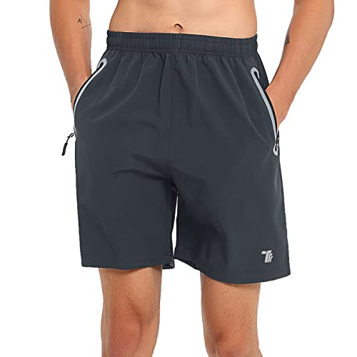 donhobo Herren Shorts Sommer Schnelltrocknende Laufshorts Sport Kurze Hosen Fitness Laufhose mit Reißverschluss Taschen (Dunkelgrau, S) von donhobo